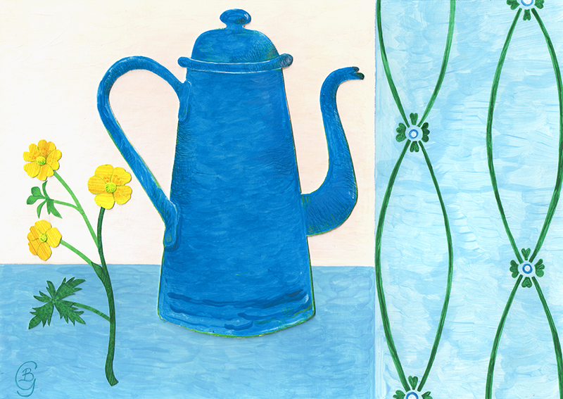 Buttercups and Coffee Pot by Bronwen Glazzard