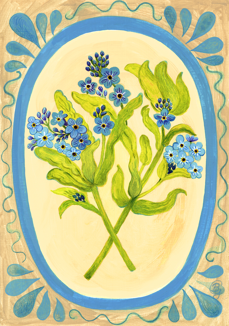 Print entitled Forget-me-not by Bronwen Glazzard