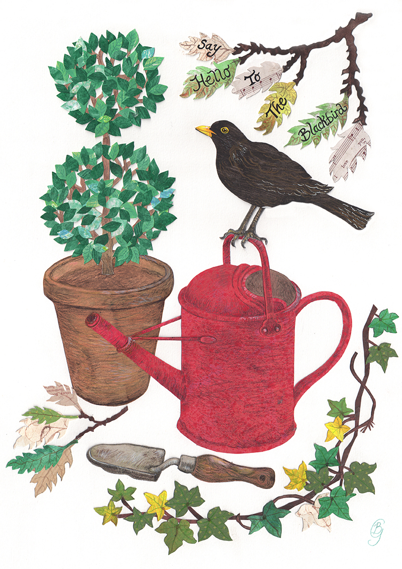 Say Hello to The Blackbird collage by Bronwen Glazzard